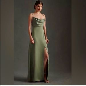COPY - Anthropologie BHLDN Satin Dress floor length moss size 4